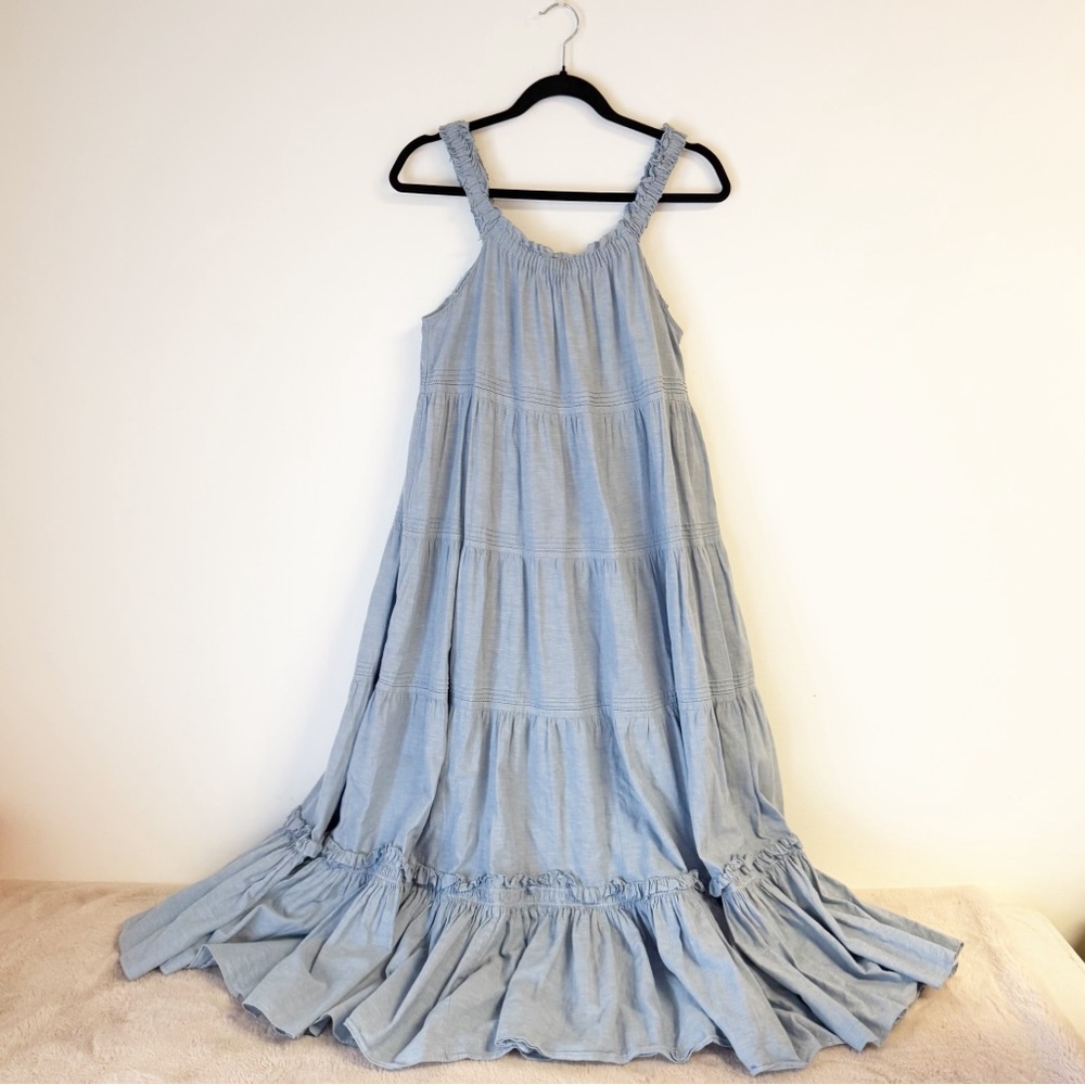 THE GREAT Light Blue Chambray Tiered Maxi Dress Size 1 / S